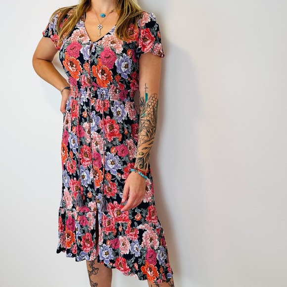 Knox Rose Dress Beautiful Floral Midi Button Front  Boho - Picture 2 of 9